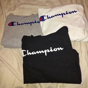 3 champion long sleeve shirts with hoods